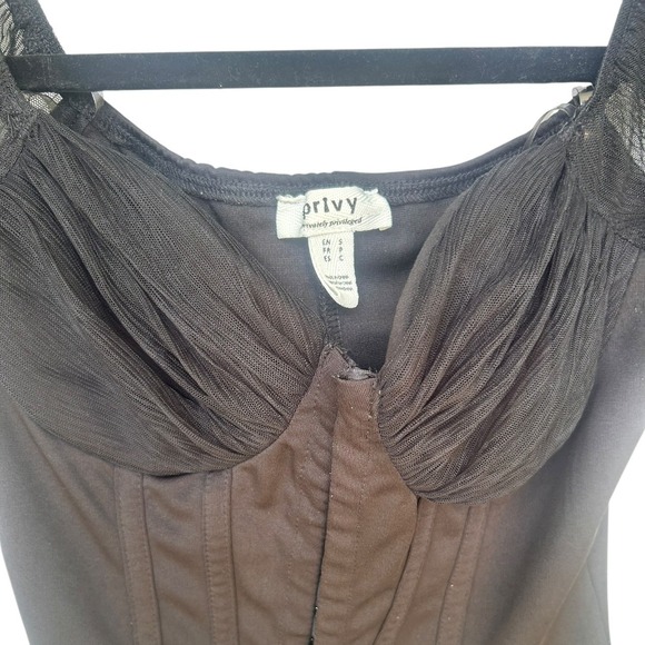 Privy Womens Black Mesh Long Sleeve Corset Top Whimsigoth Witchy Edgy Small - Picture 6 of 7